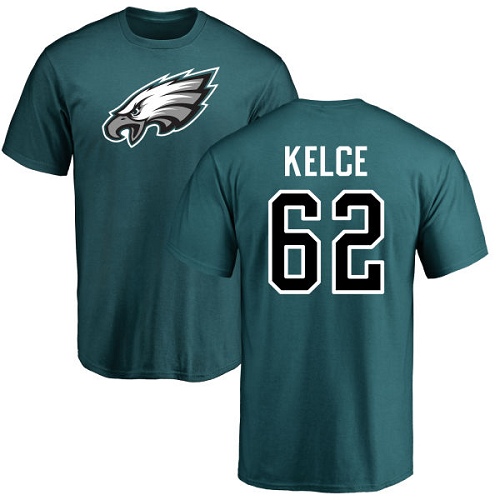 Men Philadelphia Eagles #62 Jason Kelce Green Name and Number Logo NFL T Shirt->nfl t-shirts->Sports Accessory